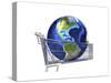 Planet Earth Inside Supermarket Trolley-null-Stretched Canvas