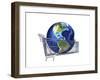 Planet Earth Inside Supermarket Trolley-null-Framed Art Print