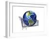 Planet Earth Inside Supermarket Trolley-null-Framed Art Print