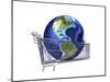 Planet Earth Inside Supermarket Trolley-null-Mounted Art Print