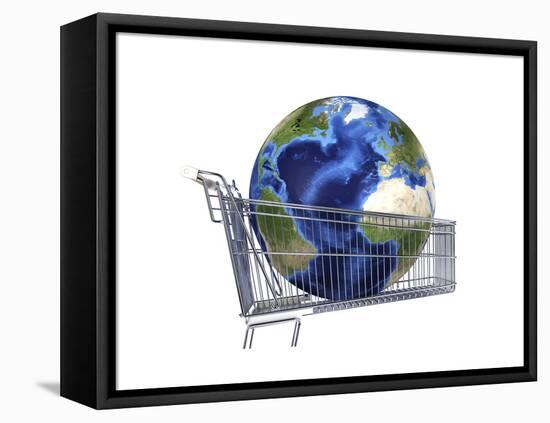 Planet Earth Inside Supermarket Trolley-null-Framed Stretched Canvas