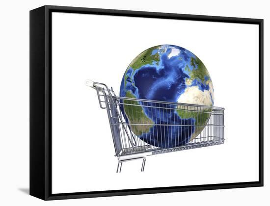 Planet Earth Inside Supermarket Trolley-null-Framed Stretched Canvas