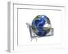 Planet Earth Inside Supermarket Trolley-null-Framed Art Print