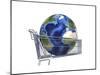 Planet Earth Inside Supermarket Trolley-null-Mounted Art Print