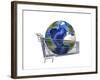 Planet Earth Inside Supermarket Trolley-null-Framed Art Print