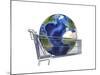 Planet Earth Inside Supermarket Trolley-null-Mounted Art Print