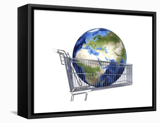 Planet Earth Inside Supermarket Trolley-null-Framed Stretched Canvas