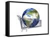 Planet Earth Inside Supermarket Trolley-null-Framed Stretched Canvas