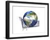 Planet Earth Inside Supermarket Trolley-null-Framed Art Print