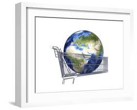 Planet Earth Inside Supermarket Trolley-null-Framed Art Print