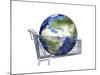 Planet Earth Inside Supermarket Trolley-null-Mounted Art Print