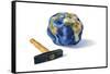 Planet Earth Smashed by a Hammer-null-Framed Stretched Canvas