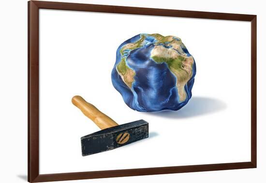Planet Earth Smashed by a Hammer-null-Framed Art Print