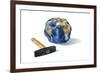 Planet Earth Smashed by a Hammer-null-Framed Art Print