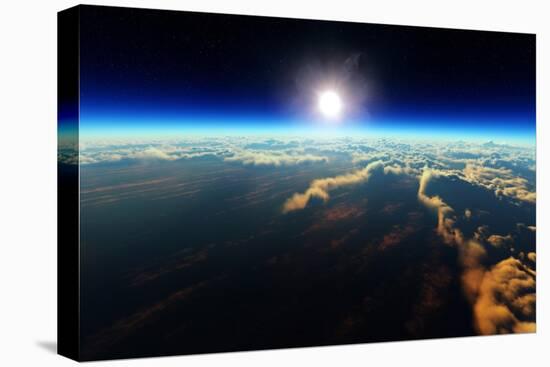 Planet Earth Sunrise over Cloudy Ocean from Outer Space (3D Artwork)-Johan Swanepoel-Stretched Canvas