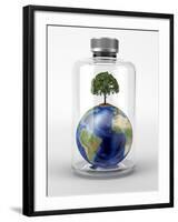 Planet Earth with a Tree On Top, inside a Glass Bottle-Stocktrek Images-Framed Photographic Print