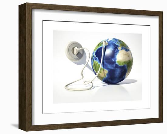 Planet Earth with Electric Cable, Plug and Socket-null-Framed Art Print