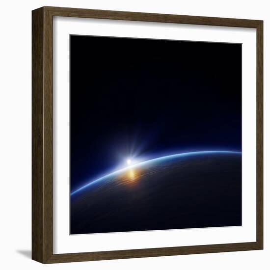 Planet Earth with Rising Sun in Space-Johan Swanepoel-Framed Art Print