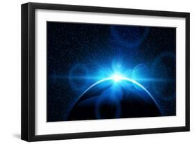 Planet Earth with Sunrise in Space. Vector Space Background-Pasko Maksim-Framed Art Print