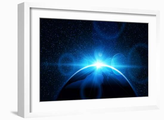 Planet Earth with Sunrise in Space. Vector Space Background-Pasko Maksim-Framed Art Print