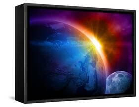 Planet Earth With Sunrise In Space-alanuster-Framed Stretched Canvas