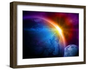 Planet Earth With Sunrise In Space-alanuster-Framed Art Print