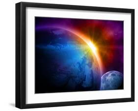 Planet Earth With Sunrise In Space-alanuster-Framed Art Print