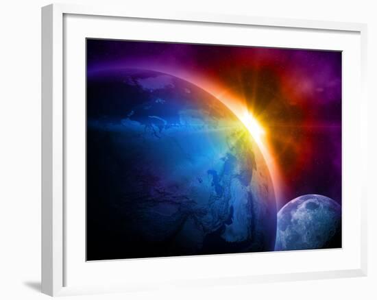 Planet Earth With Sunrise In Space-alanuster-Framed Art Print