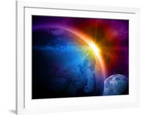 Planet Earth With Sunrise In Space-alanuster-Framed Art Print