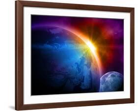 Planet Earth With Sunrise In Space-alanuster-Framed Art Print