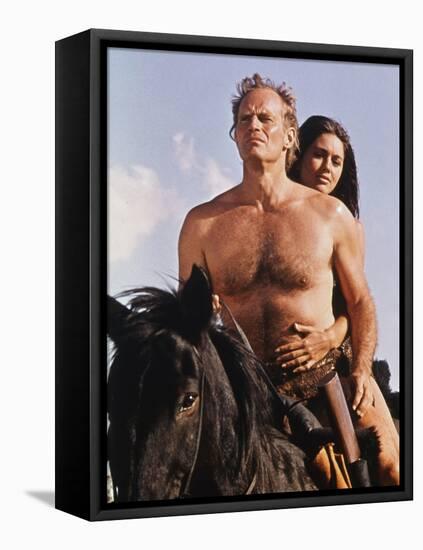 PLANET OF THE APES, 1968 directed by FRANKLYN J. SCHAFFNER Charlton Heston / Linda Harrison (photo)-null-Framed Stretched Canvas