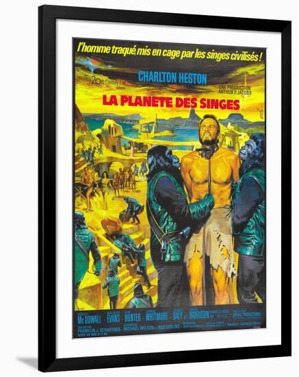 Planet of the Apes, (French Poster Art), Charlton Heston, 1968-null-Framed Art Print