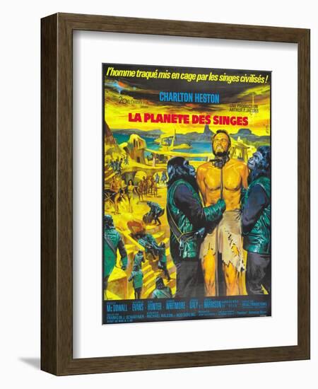 Planet of the Apes, (French Poster Art), Charlton Heston, 1968-null-Framed Art Print