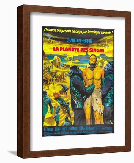 Planet of the Apes, (French Poster Art), Charlton Heston, 1968-null-Framed Art Print