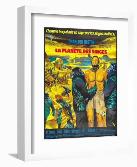 Planet of the Apes, (French Poster Art), Charlton Heston, 1968-null-Framed Art Print