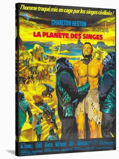 Planet of the Apes, (French Poster Art), Charlton Heston, 1968-null-Stretched Canvas