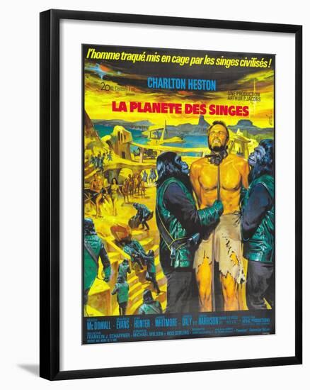 Planet of the Apes, (French Poster Art), Charlton Heston, 1968-null-Framed Art Print