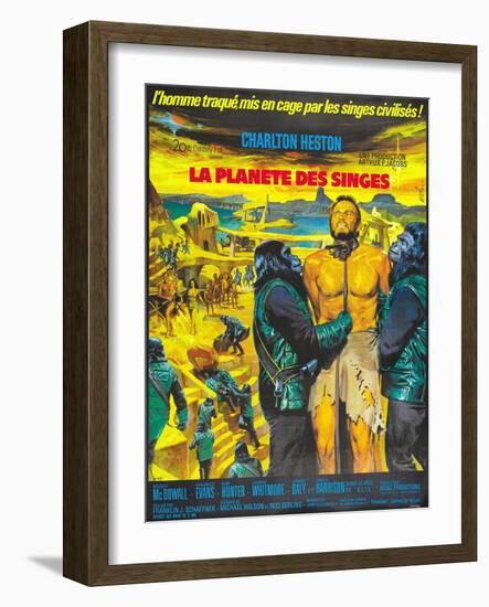 Planet of the Apes, (French Poster Art), Charlton Heston, 1968-null-Framed Art Print