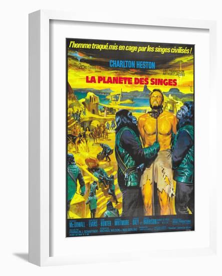 Planet of the Apes, (French Poster Art), Charlton Heston, 1968-null-Framed Art Print