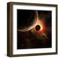 Planet with Rings at Sunrise on the Background of the Cosmos-molodec-Framed Art Print