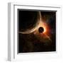 Planet with Rings at Sunrise on the Background of the Cosmos-molodec-Framed Art Print