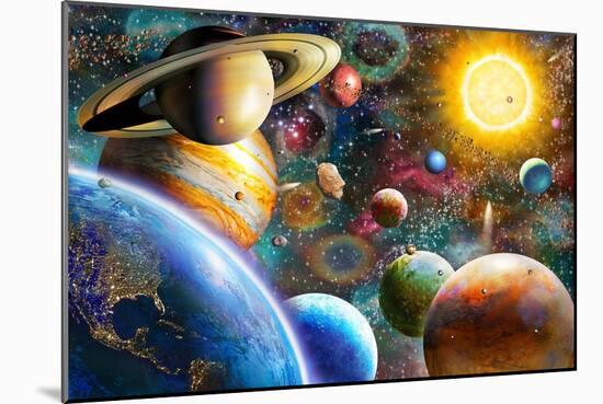 Planets in Space (Variant 1)-Adrian Chesterman-Mounted Art Print