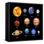 Planets of Solar System Realistic Set of Space-seamartini-Framed Stretched Canvas