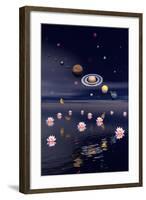 Planets of the Solar System Surrounded by Lotus Flowers and Butterflies-null-Framed Art Print