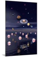 Planets of the Solar System Surrounded by Lotus Flowers and Butterflies-null-Mounted Art Print