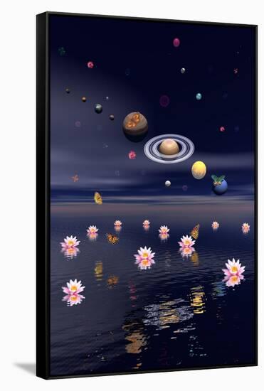 Planets of the Solar System Surrounded by Lotus Flowers and Butterflies-null-Framed Stretched Canvas