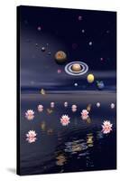 Planets of the Solar System Surrounded by Lotus Flowers and Butterflies-null-Stretched Canvas