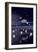 Planets of the Solar System Surrounded by Lotus Flowers and Butterflies-null-Framed Art Print