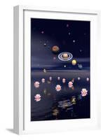 Planets of the Solar System Surrounded by Lotus Flowers and Butterflies-null-Framed Art Print