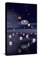 Planets of the Solar System Surrounded by Lotus Flowers and Butterflies-null-Stretched Canvas